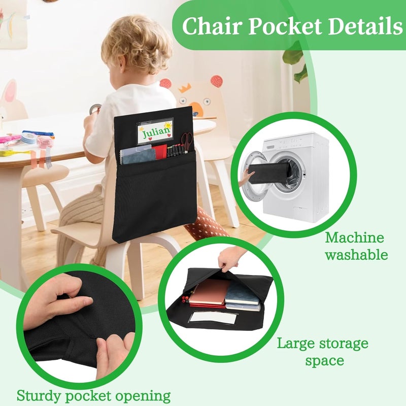 NURATIT 24 PCS Chair Pockets for Classroom, 20 x 17 Inch Extra Large Seat Sacks with Name Tags, Heavy-Duty Oxford Fabric Chair Organizers for School, Home, Office – Black - Image 4